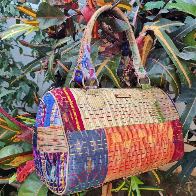 Pattola Silk Digital Print,Cotton Printed, Katha Stitch Single Partition  Sling Bag